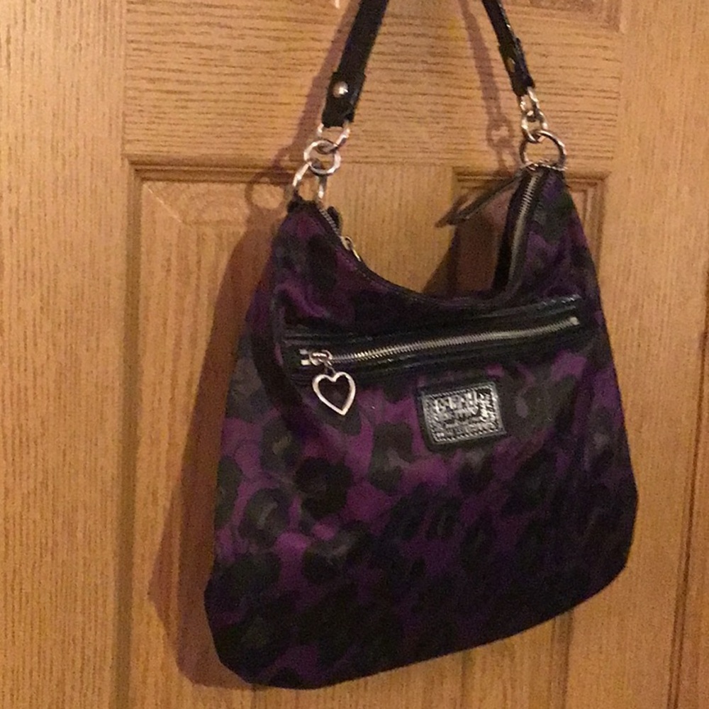 COACH Black/Purple Tote with Front Zip Pocket
